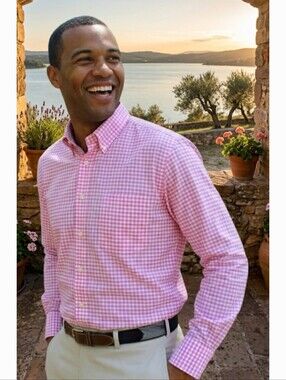 Bird Dog Bay Mans Best FrienButton Down Shirt L Long Sleeve Gingham Preppy #120t